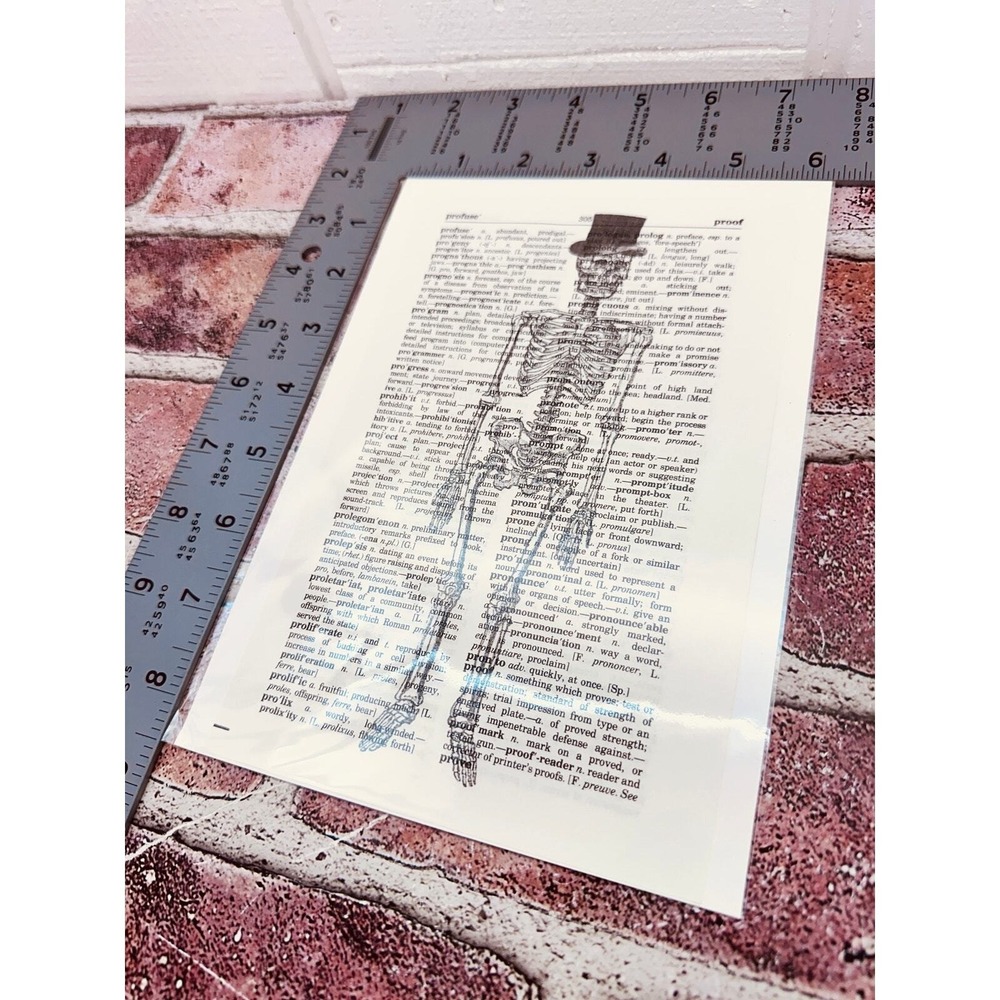 Skeleton Skull Spooky Upcycled Dictionary Art Prints Lot 4 Mini Poster Set‎ OOAK - Picture 8 of 14